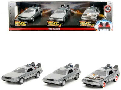 Jada Back To The Future Delorean Set Of 3 Pieces "hollywood Rides" Series 1/32 Diecast Model Car By  In Gray