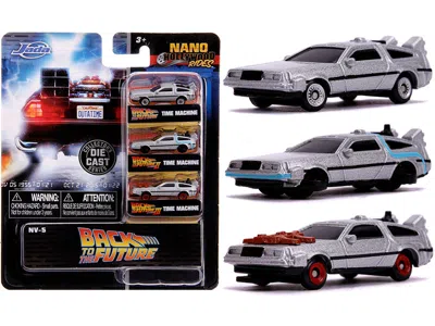Jada Back To The Future Time Machine 3 Piece Set "nano Hollywood Rides" Diecast Model Cars By