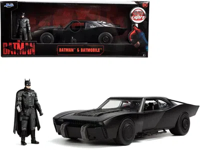 Jada Batmobile Matt Black With Lights With Batman Diecast Figurine "the Batman" (2022) Movie "dc Comics"