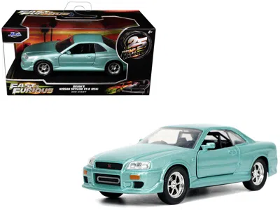 Jada Brian's Nissan Skyline Gt-r (bnr34) Rhd (right Hand Drive) Turquoise Metallic "fast & Furious" Movie
