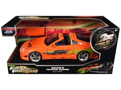 Jada Brian's Toyota Supra Orange With Graphics "fast & Furious 25th Anniversary" Series 1/24 Diecast Mode