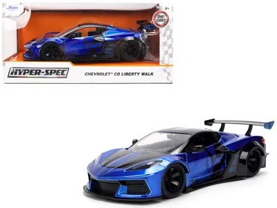 Jada Chevrolet Corvette C8 "liberty Walk" Candy Blue And Black "hyper-spec" Series 1/24 Diecast Model Car