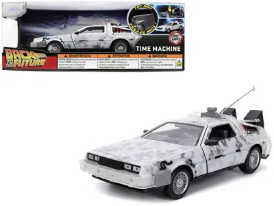Jada Dmc Delorean Time Machine Brushed Metal (frost Version) With Lights "back To The Future" (1985) Movi In Gray