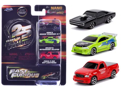 Jada Fast & Furious 25th Anniversary 3 Piece Set #1 "nano Hollywood Rides" Diecast Model Cars By  In Multi