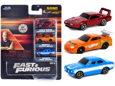 Jada Fast & Furious 3 Piece Set "nano Hollywood Rides" Series 1 Diecast Model Cars By