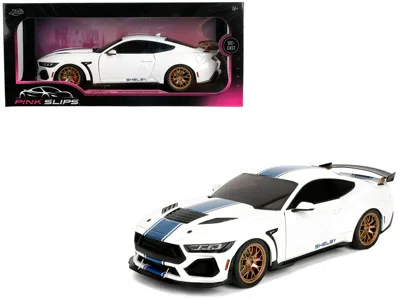 Jada Ford Mustang Shelby Super Snake White Metallic With Blue Stripes And Gold Wheels "pink Slips" Series