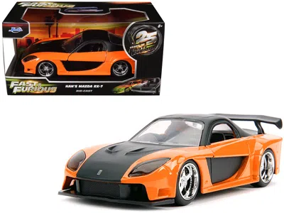 Jada Han's Mazda Rx-7 Rhd (right Hand Drive) Orange Metallic And Black "25 Years Of Fast & Furious" "the 