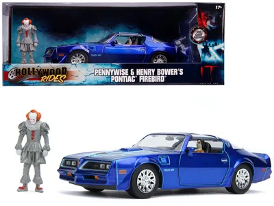 Jada Henry Bower's Pontiac Firebird Trans Am Candy Blue With Pennywise Diecast Figurine "it Chapter Two"