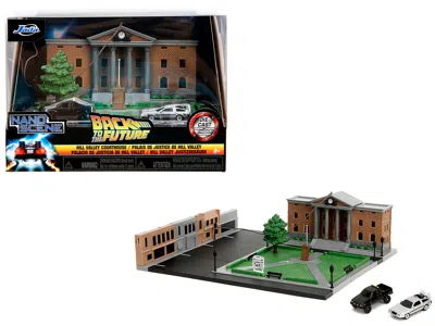 Jada Hill Valley Courthouse Diorama With Black Pickup Truck And Delorean "back To The Future" (1985) Movi In Multi