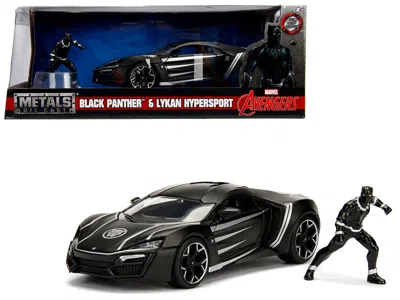 Jada Lykan Hypersport Black With Black Panther Diecast Figurine "avengers" "marvel" Series 1/24 Diecast M