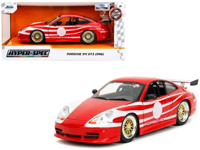 Jada Porsche 911 Gt3 (996) Red With White Graphics "hyper-spec" Series 1/24 Diecast Model Car By