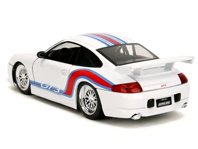 Jada Porsche 911 Gt3 (996) White With Red And Blue Stripes "hyper-spec" Series 1/24 Diecast Model Car By