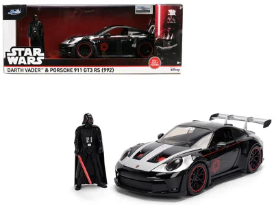 Jada Porsche 911 Gt3 Rs 992 Black Silver Hood Graphics Darth Vader Figure Star Wars Franchise Hollywood R