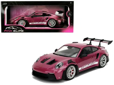 Jada Porsche 911 Gt3 Rs Red Violet Metallic With White Stripes "pink Slips" Series 1/18 Diecast Model Car