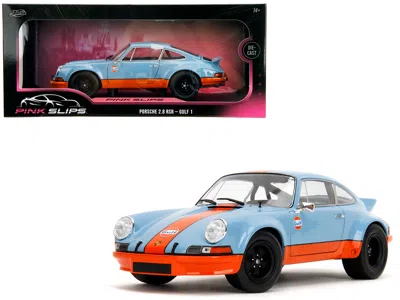 Jada Porsche 911 Rsr "gulf Oil" Light Blue With Orange Stripes "pink Slips" Series 1/18 Diecast Model Car In Multi