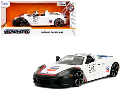 Jada Porsche Carrera Gt Convertible #04 "chevron" White With Graphics "hyper-spec" Series 1/24 Diecast Mo