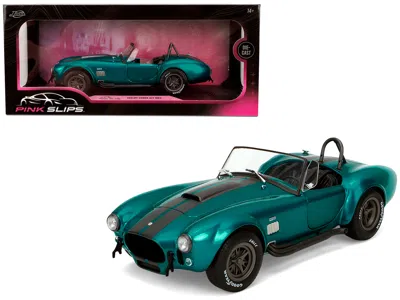 Jada Shelby Cobra 427 Mkii Teal Metallic With Gray Stripes "pink Slips" Series 1/18 Diecast Model Car By  In Green