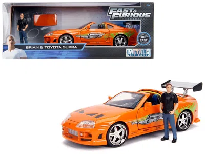 Jada Toyota Supra Orange Metallic With Brian Diecast Figurine "fast & Furious" Movie 1/24 Diecast Model C