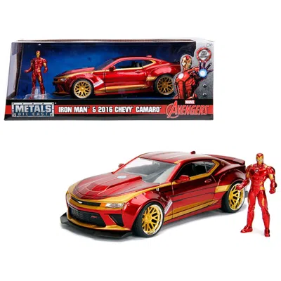 Jada Toys 1-24 2016 Chevrolet Camaro With Iron Man Diecast Figure Marvel Series Model Car In Red
