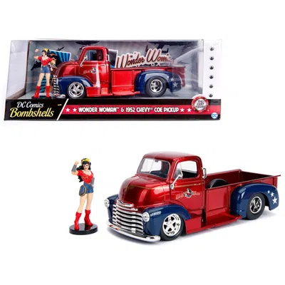 Jada Toys Jada 1952 Chevrolet Coe Pickup Truck Red & Blue With Wonder Woman Diecast Figure Dc Comics Bombshell