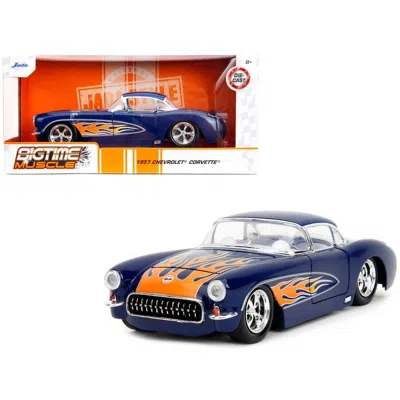 Jada Toys Jada 1957 Chevrolet Corvette With Flame Graphics & Interior Bigtime Muscle Series 1-24 Scale Diecast In Blue