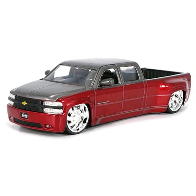 Jada Toys Jada 1999 Chevrolet Silverado Dually Pickup Truck Red Metallic & Gray With Custom Kmc Wheels Just Tr