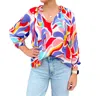 Jade Abstracted Swirl Peasant Top In Multicolor In Multi