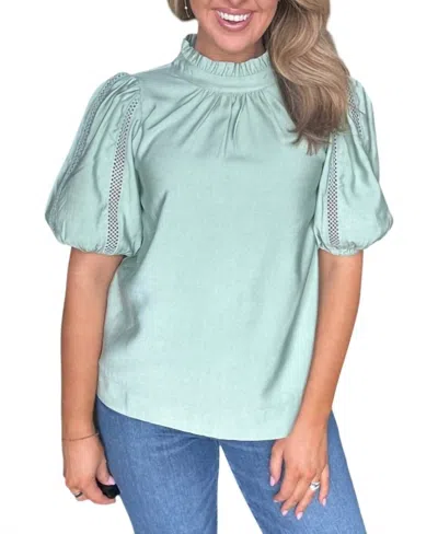 Jade & Joy Joy Ruffle Neck Top In Sage In Multi
