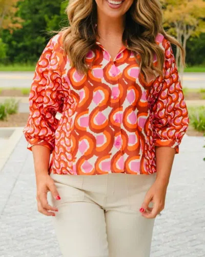 Jade & Joy Joy Swirls Long Sleeve Blouse In Brown Multi