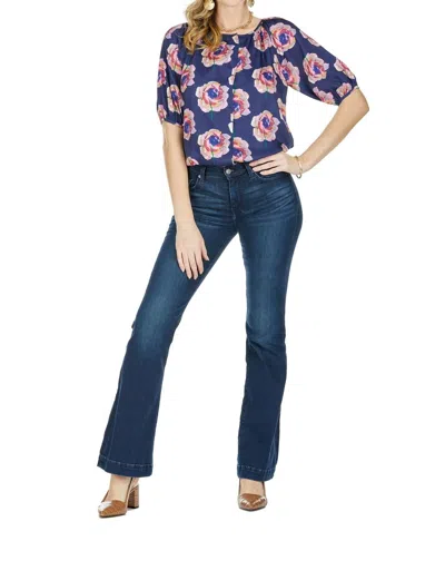 Jade Annabella Button Peasant Blouse In Navy Rose In Blue