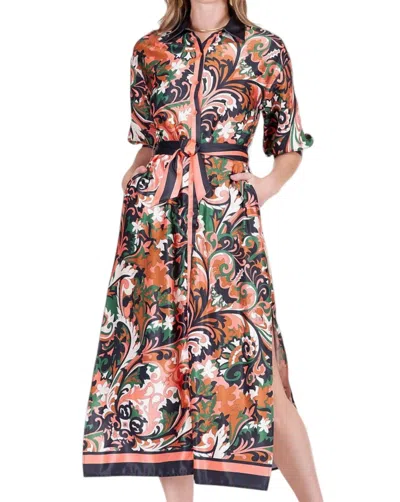 Jade Autumn Scroll Maxi Dress In Multicolor