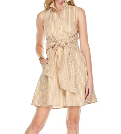 Jade Back Wrap Dress In Khaki Stripe In Brown