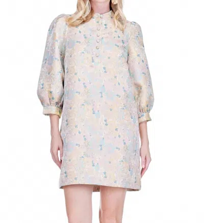 Jade Bloomsoft Brocade Buttons Chemise Dress In Beige