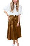 Jade Brynn Pleather Midi Skirt In Brown In Brown