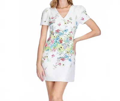 Jade Bursting Garden Fitted Dress In White In Multi