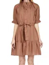 Jade Button Front Flounce Dress In Brown Stripe In Brown