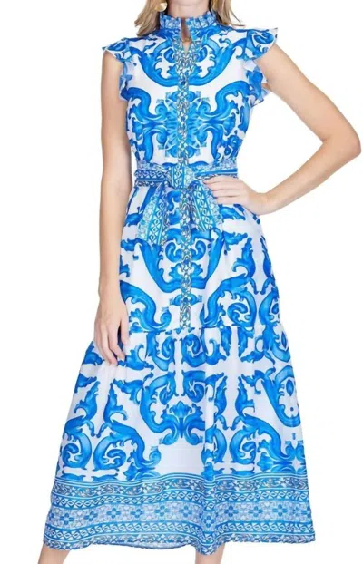 Jade Button Front Maxi Dress In Blue Floral