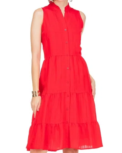 Jade Button Front Tiered Dress In Red