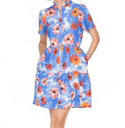 Jade Button Front Tiered Dress In Sky Blossom In Multi