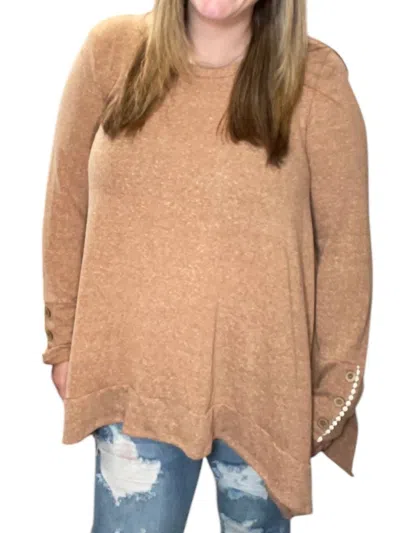 Jade By Jane Asymmetrical With Wrist Detail Tunic Top In Tan In Brown