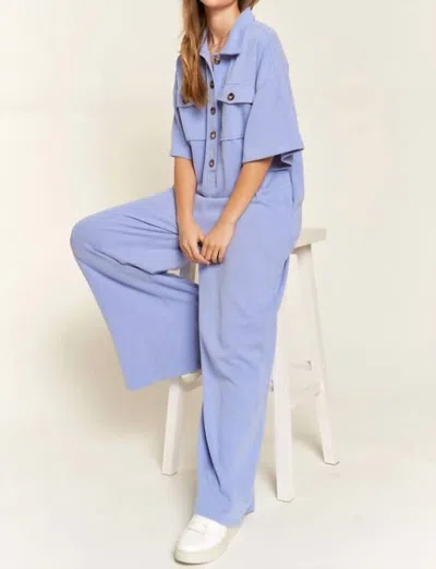 Jade By Jane Basic Collar Shirt Wide Leg Jumpsuit In Periwinkle