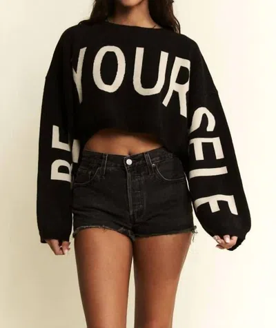 Jade By Jane Be Yourself Crop Long-sleeve Sweater In Black