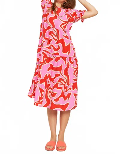 Jade By Jane Beautiful Chaos Tiered Short Sleeve A-line Midi Dress In Pink/red