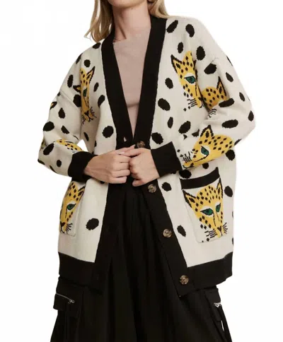 Jade By Jane Button Down Cheetalicious Cardigan In Cream In White
