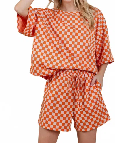 Jade By Jane Checkered Short Set In Orange