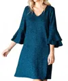 Jade By Jane Dazzle Me Glitter Bell Sleeve Mini Dress In Teal In Blue