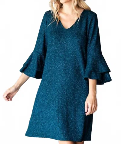 Jade By Jane Dazzle Me Glitter Bell Sleeve Mini Dress In Teal In Blue