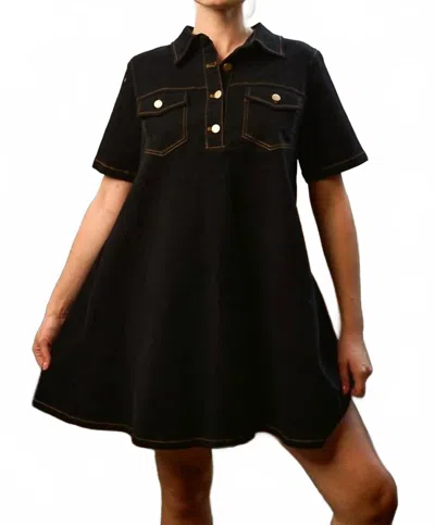 Jade By Jane Denim Henley Shirt Mini Dress In Black