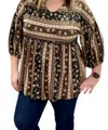 Jade By Jane Floral Abstract Babydoll Top In Mocha In Brown
