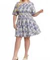 Jade By Jane Floral Print Embroided Mini Dress - Plus In Blue-white In Multi